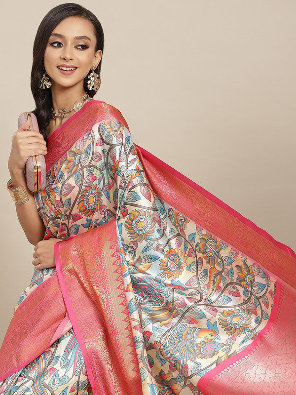 Multicolor Art Silk Digital Print Floral Saree with Unstitched Blouse - Hiral Fashion - Distacart