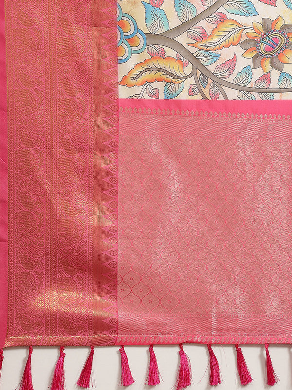 Multicolor Art Silk Digital Print Floral Saree with Unstitched Blouse - Hiral Fashion - Distacart