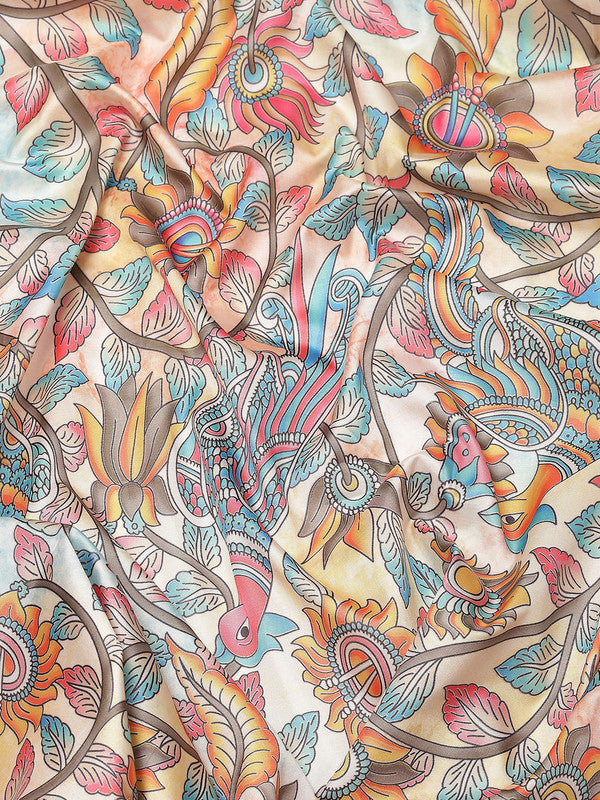 Multicolor Art Silk Digital Print Floral Saree with Unstitched Blouse - Hiral Fashion - Distacart