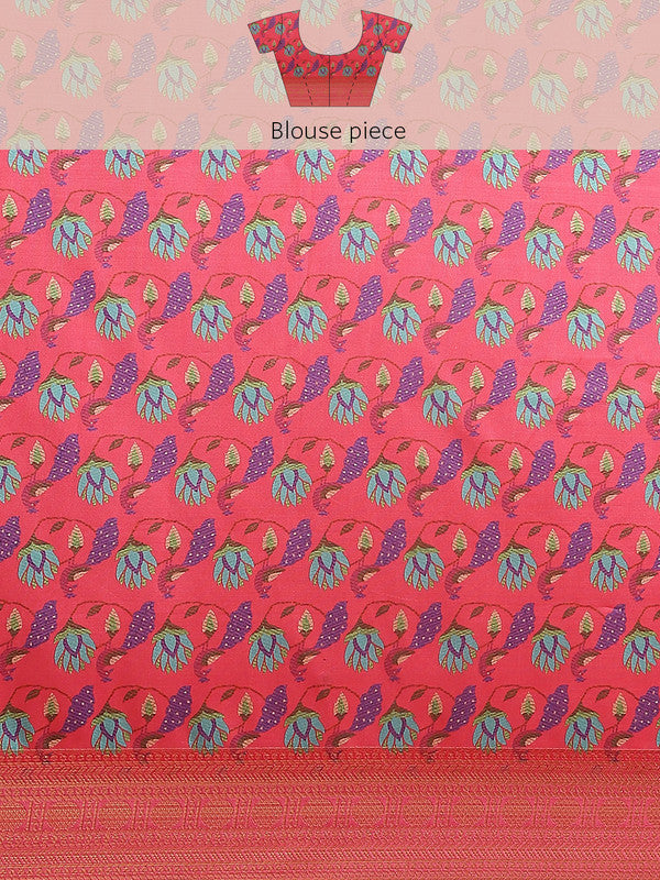 Green Art Silk Digital Print Floral Saree with Unstitched Blouse - Hiral Fashion - Distacart