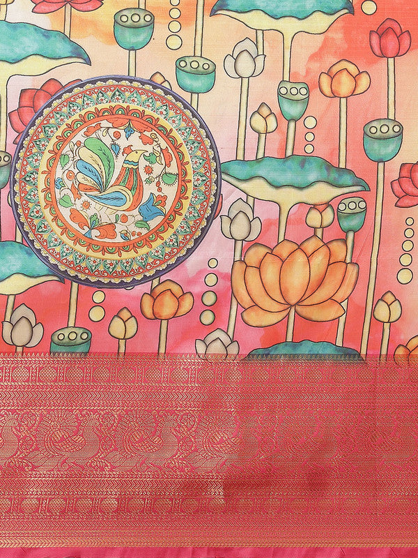 Off White Art Silk Digital Print Floral Saree with Unstitched Blouse - Hiral Fashion - Distacart