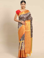 Thumbnail for Gray Art Silk Printed Kalamkari Saree with Unstitched Blouse - Hiral Fashion - Distacart