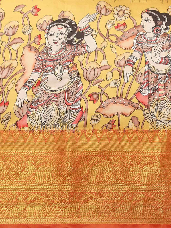 Gray Art Silk Printed Kalamkari Saree with Unstitched Blouse - Hiral Fashion - Distacart