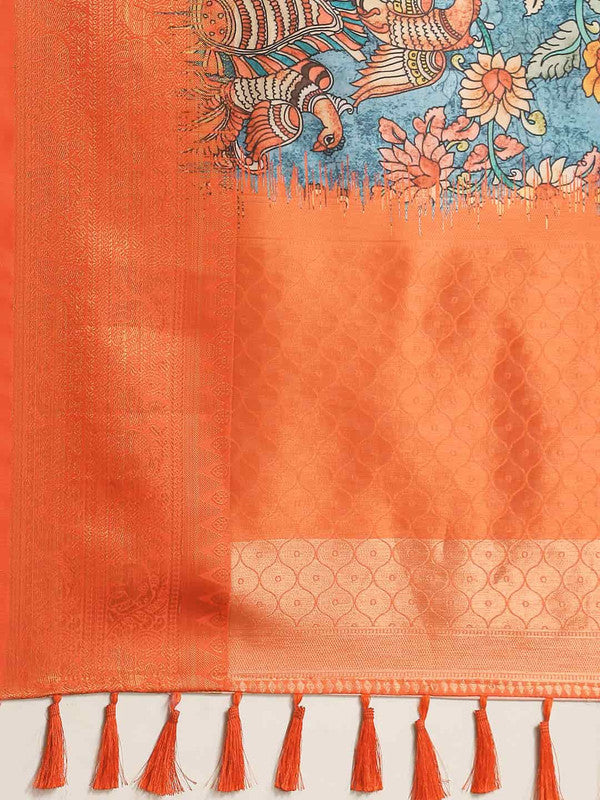 Multicolor Art Silk Printed Kalamkari Saree with Unstitched Blouse - Hiral Fashion - Distacart