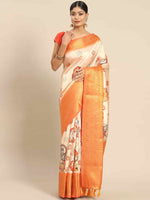 Thumbnail for Peach Art Silk Printed Kalamkari Saree with Unstitched Blouse - Hiral Fashion - Distacart