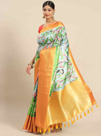 Thumbnail for Blue Art Silk Printed Kalamkari Saree with Unstitched Blouse - Hiral Fashion