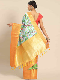 Thumbnail for Blue Art Silk Printed Kalamkari Saree with Unstitched Blouse - Hiral Fashion