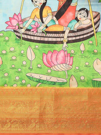 Thumbnail for Blue Art Silk Printed Kalamkari Saree with Unstitched Blouse - Hiral Fashion