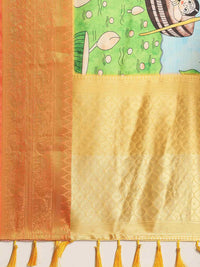 Thumbnail for Blue Art Silk Printed Kalamkari Saree with Unstitched Blouse - Hiral Fashion
