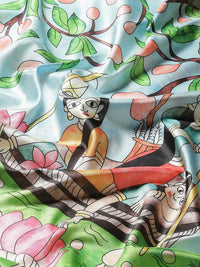 Thumbnail for Blue Art Silk Printed Kalamkari Saree with Unstitched Blouse - Hiral Fashion