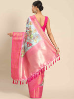 Thumbnail for Blue Art Silk Printed Kalamkari Saree with Unstitched Blouse - Hiral Fashion - Distacart