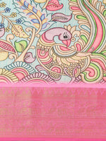 Thumbnail for Blue Art Silk Printed Kalamkari Saree with Unstitched Blouse - Hiral Fashion - Distacart