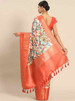 Thumbnail for White Art Silk Printed Kalamkari Saree with Unstitched Blouse - Hiral Fashion - Distacart