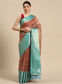 Thumbnail for Peach Munga Silk Digital Print Floral Saree with Unstitched Blouse - Hiral Fashion