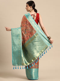 Thumbnail for Peach Munga Silk Digital Print Floral Saree with Unstitched Blouse - Hiral Fashion
