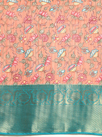 Thumbnail for Peach Munga Silk Digital Print Floral Saree with Unstitched Blouse - Hiral Fashion