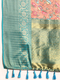 Thumbnail for Peach Munga Silk Digital Print Floral Saree with Unstitched Blouse - Hiral Fashion