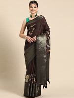 Thumbnail for Brown Kanchipuram Silk Digital Print Floral Saree with Unstitched Blouse - Hiral Fashion - Distacart