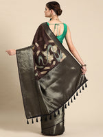 Thumbnail for Brown Kanchipuram Silk Digital Print Floral Saree with Unstitched Blouse - Hiral Fashion - Distacart
