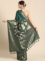 Thumbnail for Green Kanchipuram Silk Digital Print Floral Saree with Unstitched Blouse - Hiral Fashion - Distacart