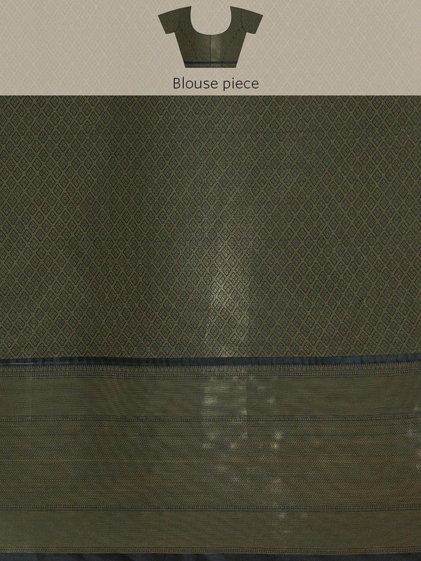 Green Kanchipuram Silk Digital Print Floral Saree with Unstitched Blouse - Hiral Fashion - Distacart