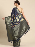 Thumbnail for Navy Blue Kanchipuram Silk Digital Print Floral Saree with Unstitched Blouse - Hiral Fashion - Distacart