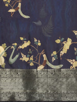 Thumbnail for Navy Blue Kanchipuram Silk Digital Print Floral Saree with Unstitched Blouse - Hiral Fashion - Distacart