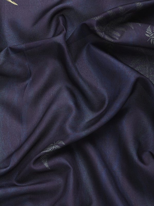 Navy Blue Kanchipuram Silk Digital Print Floral Saree with Unstitched Blouse - Hiral Fashion - Distacart