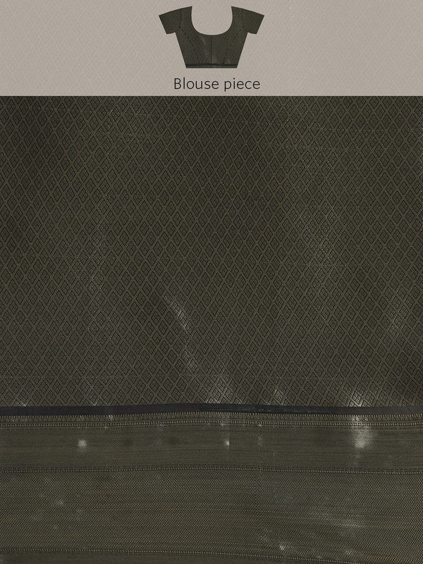 Navy Blue Kanchipuram Silk Digital Print Floral Saree with Unstitched Blouse - Hiral Fashion - Distacart