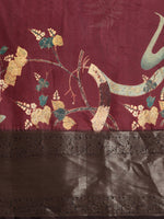 Thumbnail for Purple Kanchipuram Silk Digital Print Floral Saree with Unstitched Blouse - Hiral Fashion - Distacart