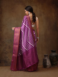 Thumbnail for Lavender Silk Blend Digital Print Striped Saree with Unstitched Blouse - Hiral Fashion