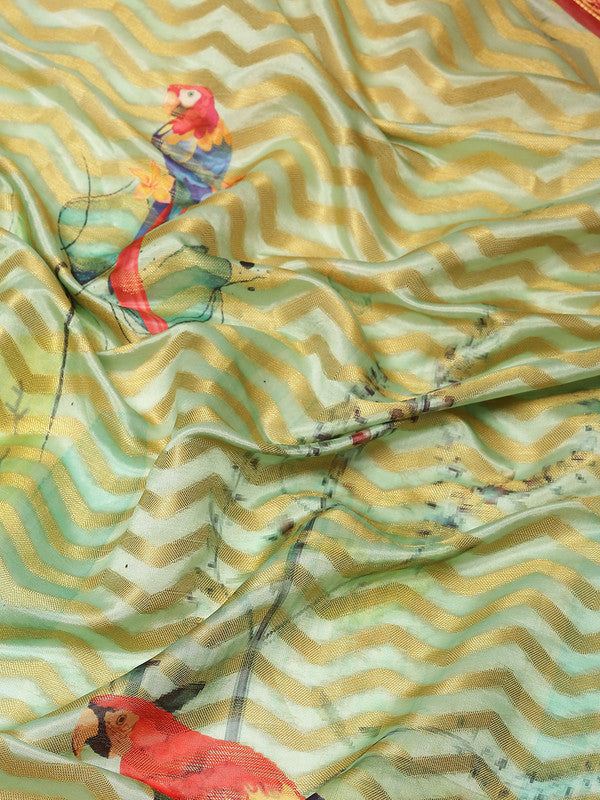 Green Art Silk Printed Abstract Saree with Unstitched Blouse - Hiral Fashion - Distacart