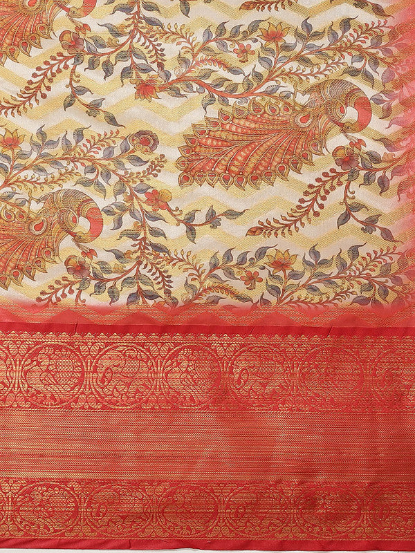 White Art Silk Printed Abstract Saree with Unstitched Blouse - Hiral Fashion - Distacart