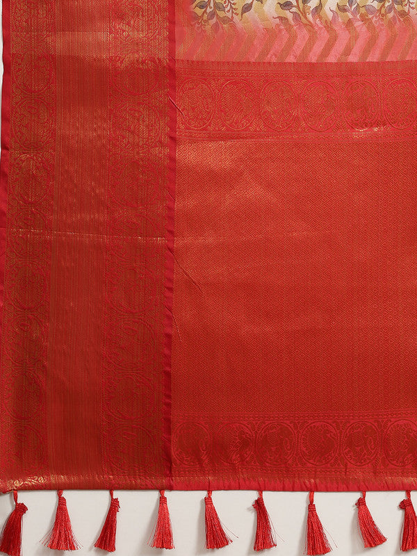 White Art Silk Printed Abstract Saree with Unstitched Blouse - Hiral Fashion - Distacart