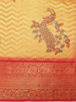 Thumbnail for Yellow Art Silk Printed Abstract Saree with Unstitched Blouse - Hiral Fashion - Distacart