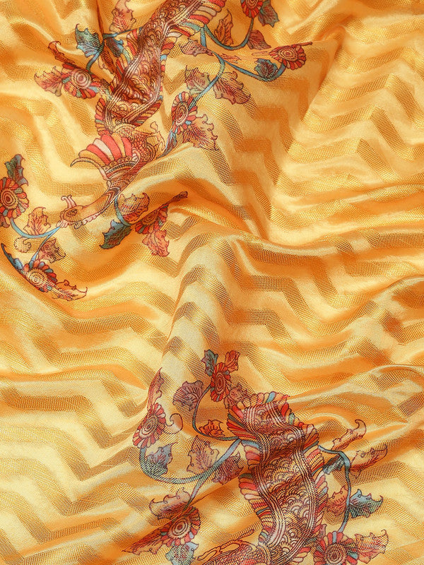 Yellow Art Silk Printed Abstract Saree with Unstitched Blouse - Hiral Fashion - Distacart