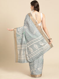 Thumbnail for Gray Silk Blend Digital Print Floral Saree with Unstitched Blouse - Hiral Fashion