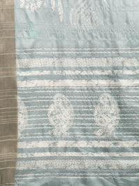 Thumbnail for Gray Silk Blend Digital Print Floral Saree with Unstitched Blouse - Hiral Fashion