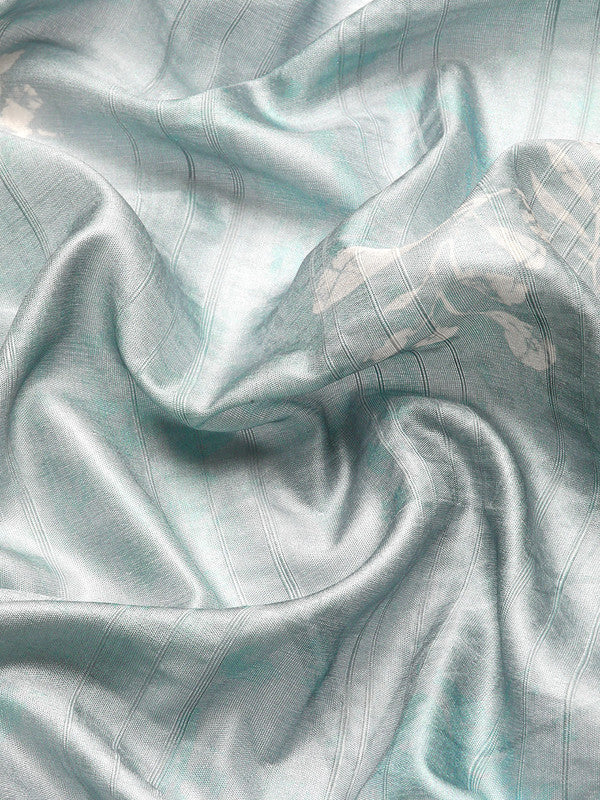 Gray Silk Blend Digital Print Floral Saree with Unstitched Blouse - Hiral Fashion
