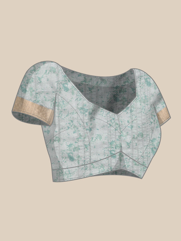 Gray Silk Blend Digital Print Floral Saree with Unstitched Blouse - Hiral Fashion