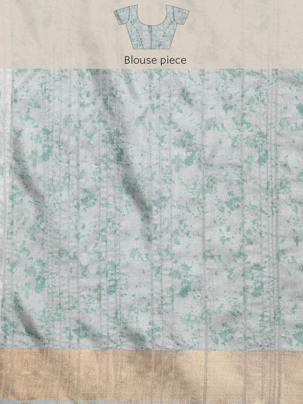 Gray Silk Blend Digital Print Floral Saree with Unstitched Blouse - Hiral Fashion