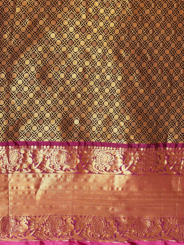 Black Pure Silk Woven Zari Design Polka Dots Saree with Unstitched Blouse - Hiral Fashion - Distacart