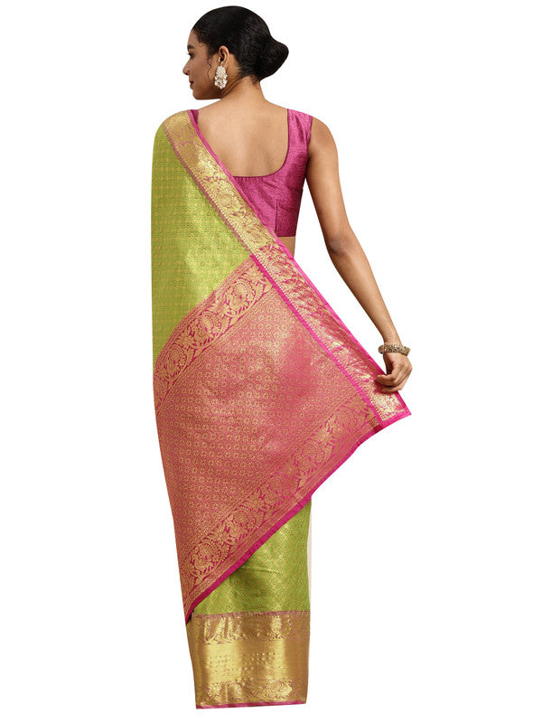 Green Pure Silk Woven Zari Design Polka Dots Saree with Unstitched Blouse - Hiral Fashion - Distacart