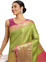 Thumbnail for Green Pure Silk Woven Zari Design Polka Dots Saree with Unstitched Blouse - Hiral Fashion - Distacart