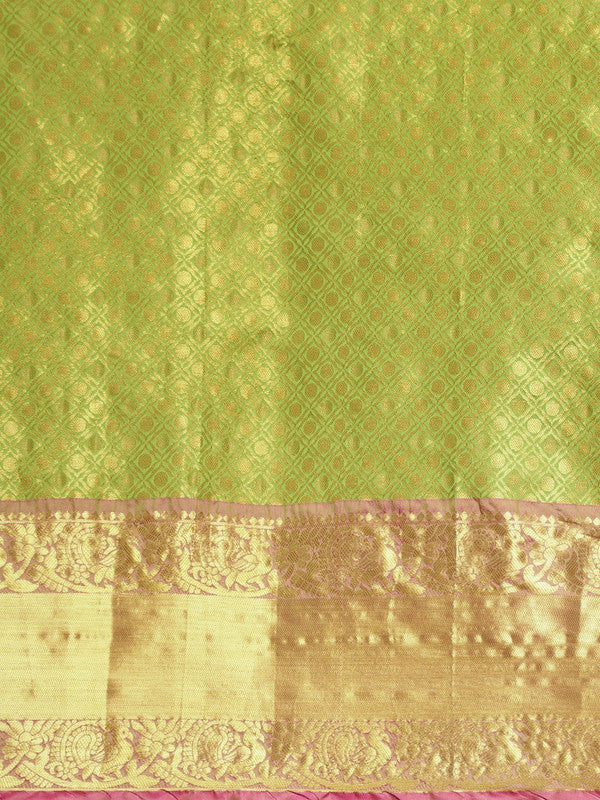 Green Pure Silk Woven Zari Design Polka Dots Saree with Unstitched Blouse - Hiral Fashion - Distacart