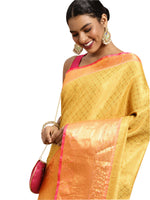 Thumbnail for Mustard Pure Silk Woven Zari Design Polka Dots Saree with Unstitched Blouse - Hiral Fashion - Distacart