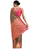 Thumbnail for Navy Blue Pure Silk Woven Zari Design Polka Dots Saree with Unstitched Blouse - Hiral Fashion - Distacart