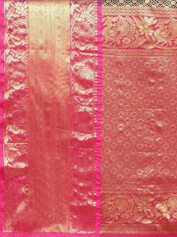 Navy Blue Pure Silk Woven Zari Design Polka Dots Saree with Unstitched Blouse - Hiral Fashion - Distacart