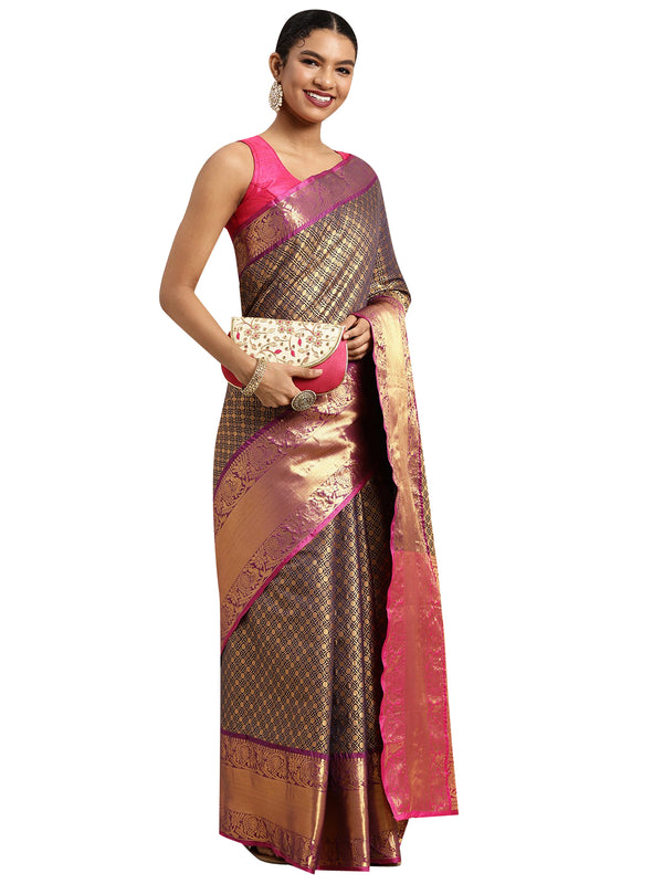 Navy Blue Pure Silk Woven Zari Design Polka Dots Saree with Unstitched Blouse - Hiral Fashion - Distacart