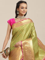 Thumbnail for Green Brocade Woven Zari Design Paisely Saree with Unstitched Blouse - Hiral Fashion - Distacart
